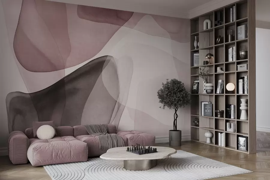wall murals Апстрактни облици у нијансама ружичасте и тамносмеђе, текстурирани, ефекат провидних слојева w10022v1