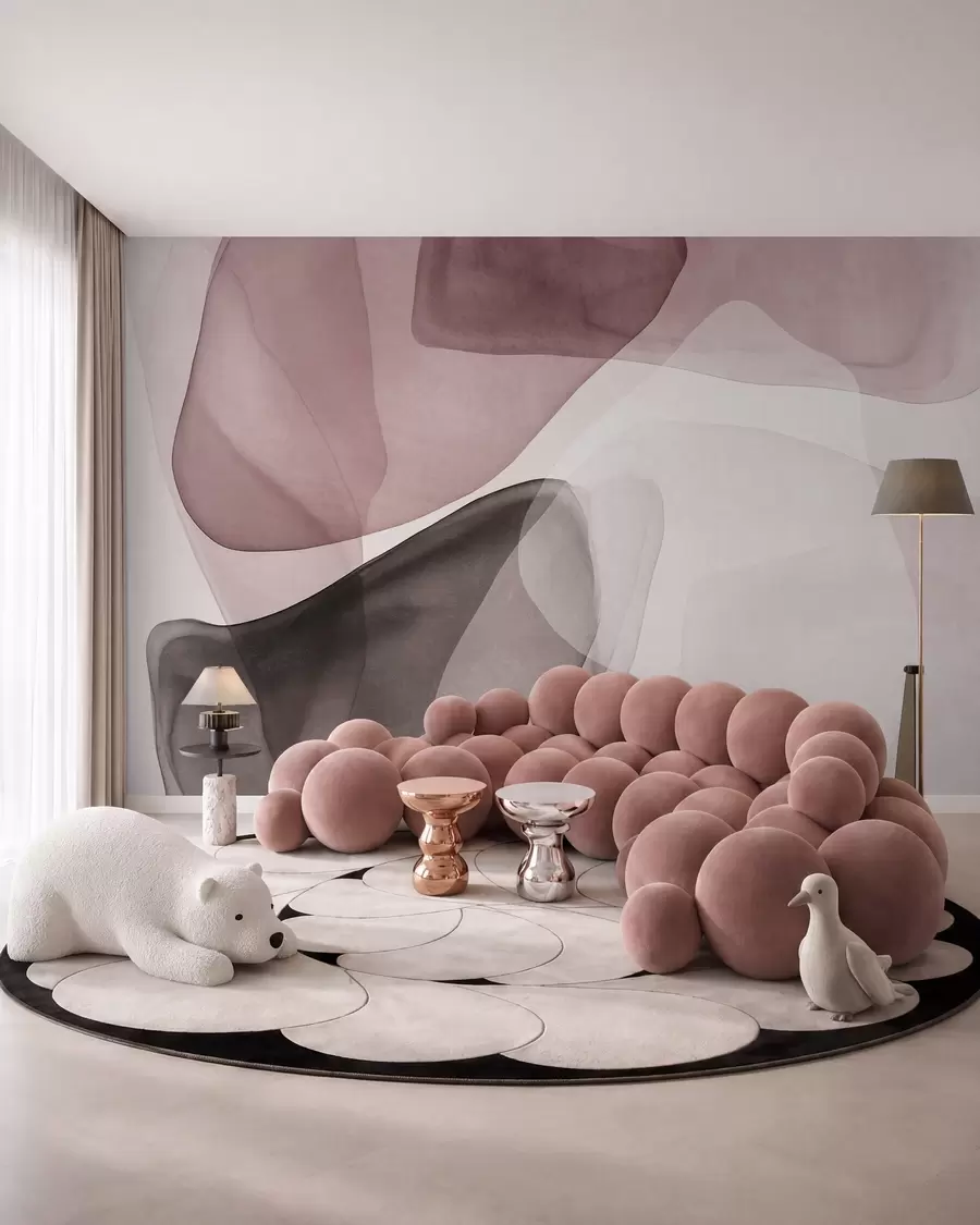 wall murals Апстрактни облици у нијансама ружичасте и тамносмеђе, текстурирани, ефекат провидних слојева w10022v1
