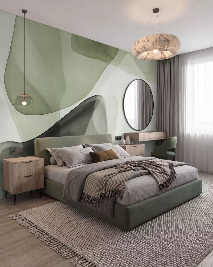 wall murals Апстрактни облици у нијансама зелене, текстурирани, ефекат провидних слојева w10022v2