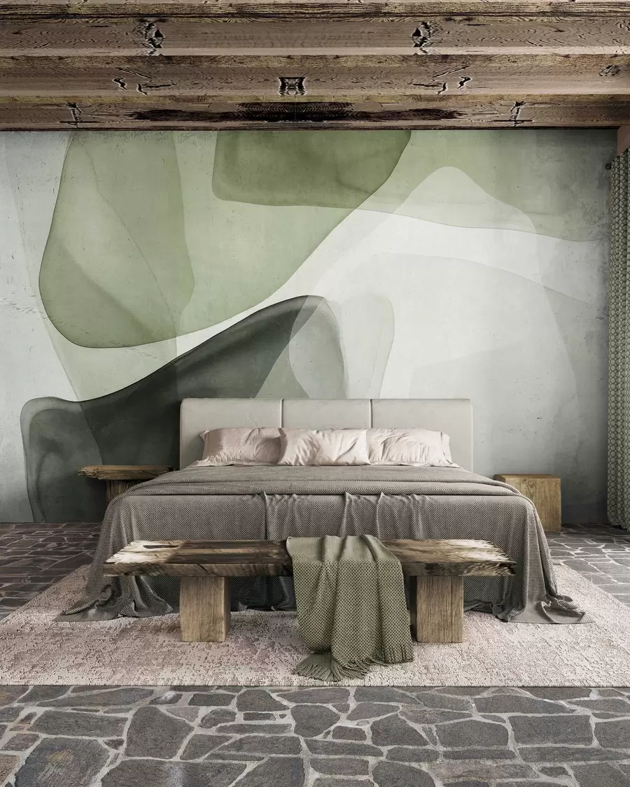 wall murals Апстрактни облици у нијансама зелене, текстурирани, ефекат провидних слојева w10022v2