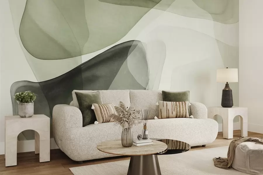 wall murals Апстрактни облици у нијансама зелене, текстурирани, ефекат провидних слојева w10022v2
