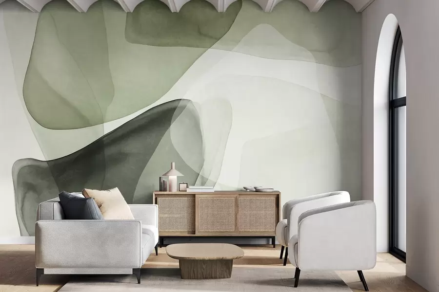 wall murals Апстрактни облици у нијансама зелене, текстурирани, ефекат провидних слојева w10022v2