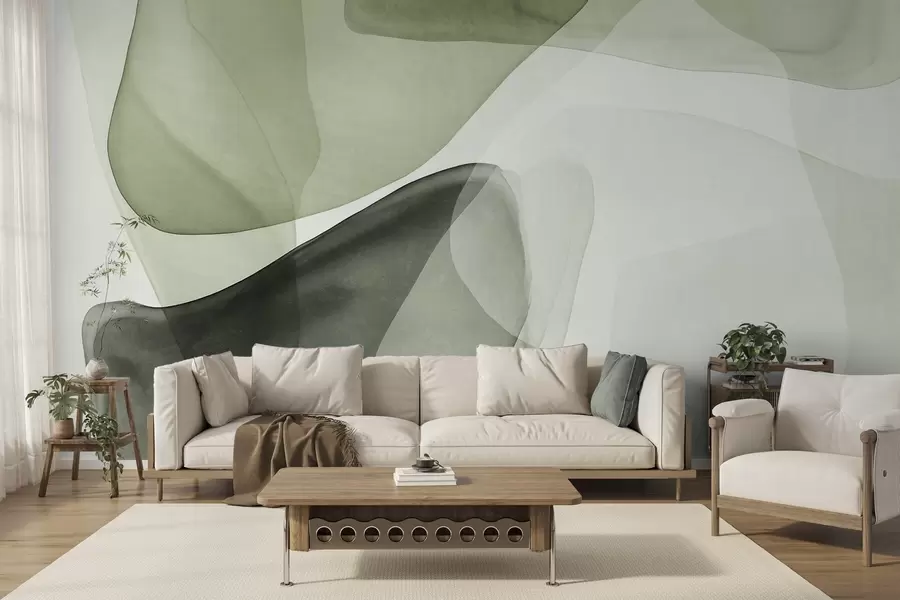 wall murals Апстрактни облици у нијансама зелене, текстурирани, ефекат провидних слојева w10022v2