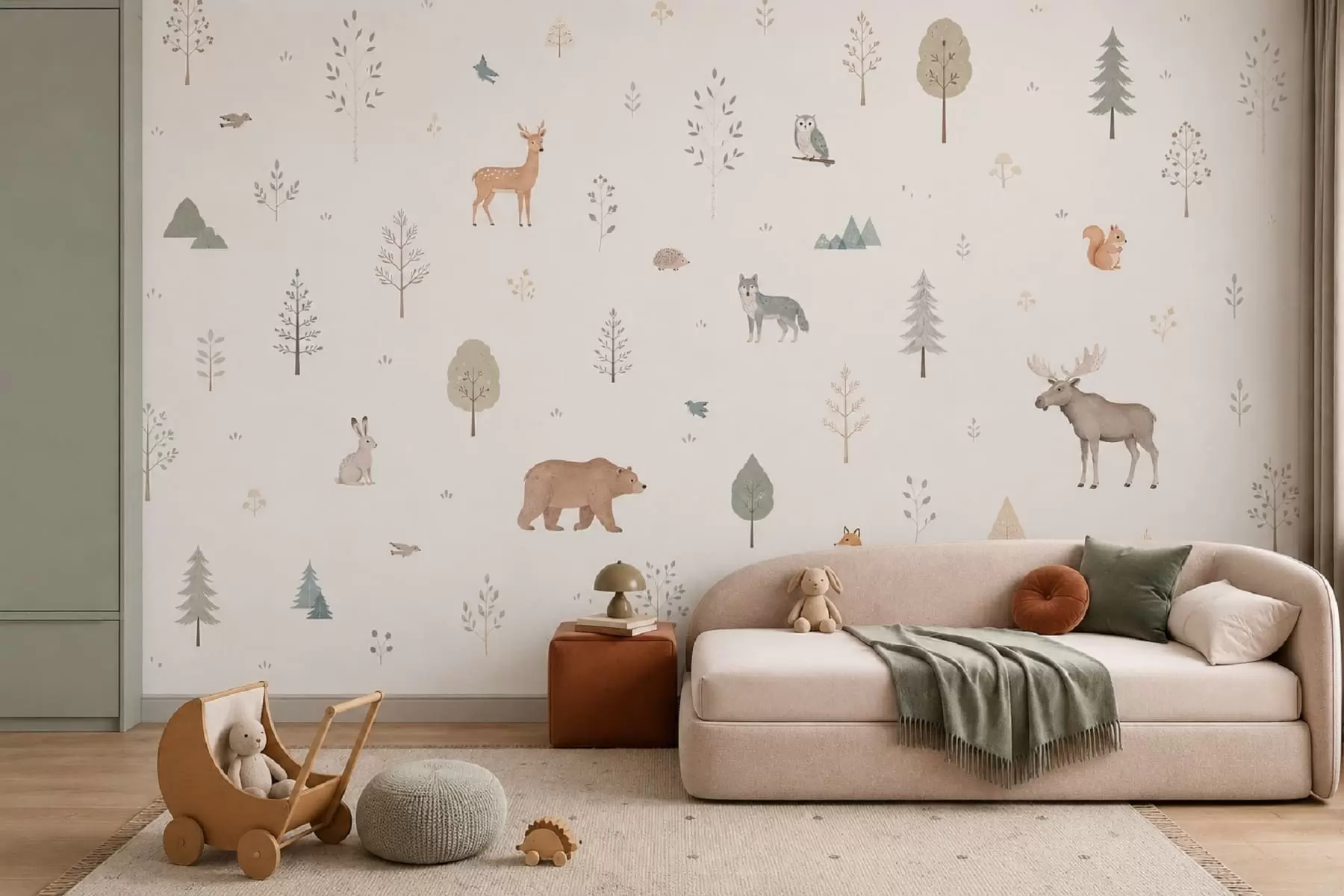 wall murals Шумске животиње и дрвеће на светлој позадини w05864