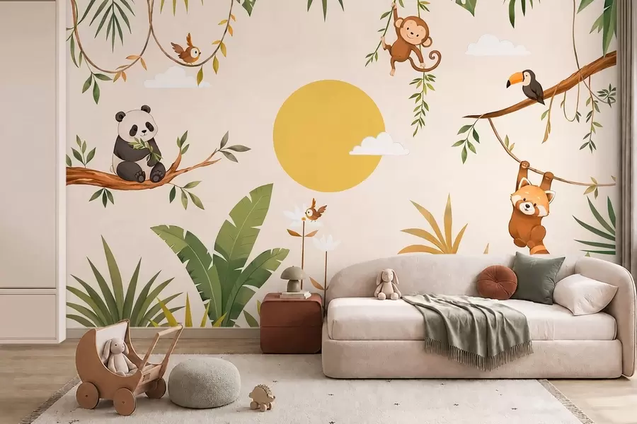 wall murals Тропске животиње међу бујним зеленим лишћем w05865