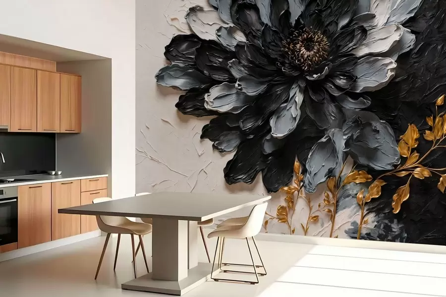 wall murals Текстурирани црно-сиви цвет са украсним гранама w05883