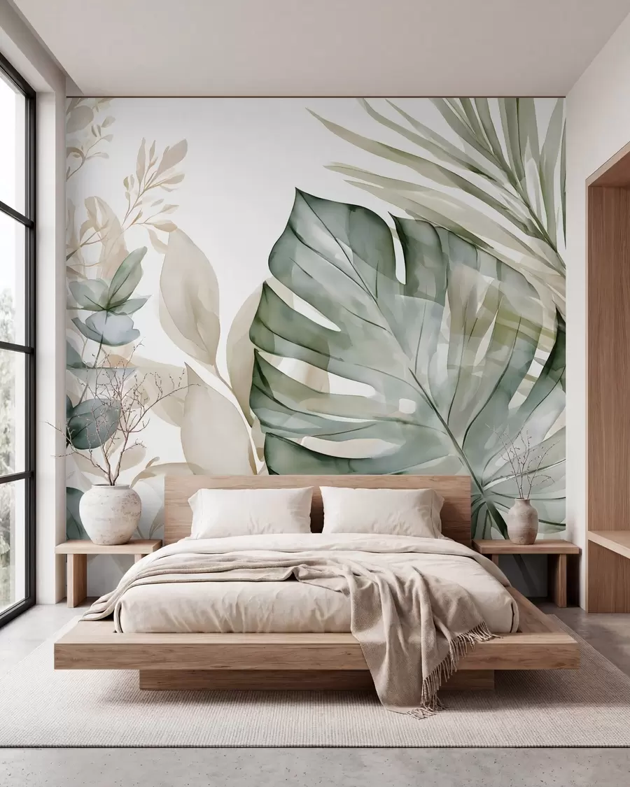 wall murals Велики тропски листови у акварелном стилу w05867
