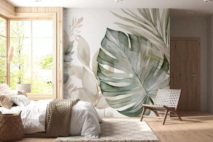 wall murals Велики тропски листови у акварелном стилу w05867