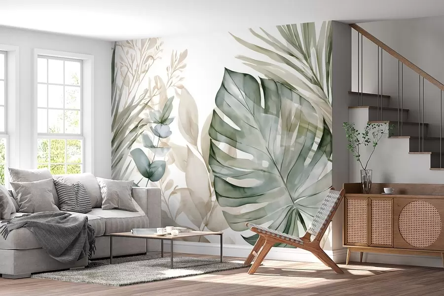 wall murals Велики тропски листови у акварелном стилу w05867