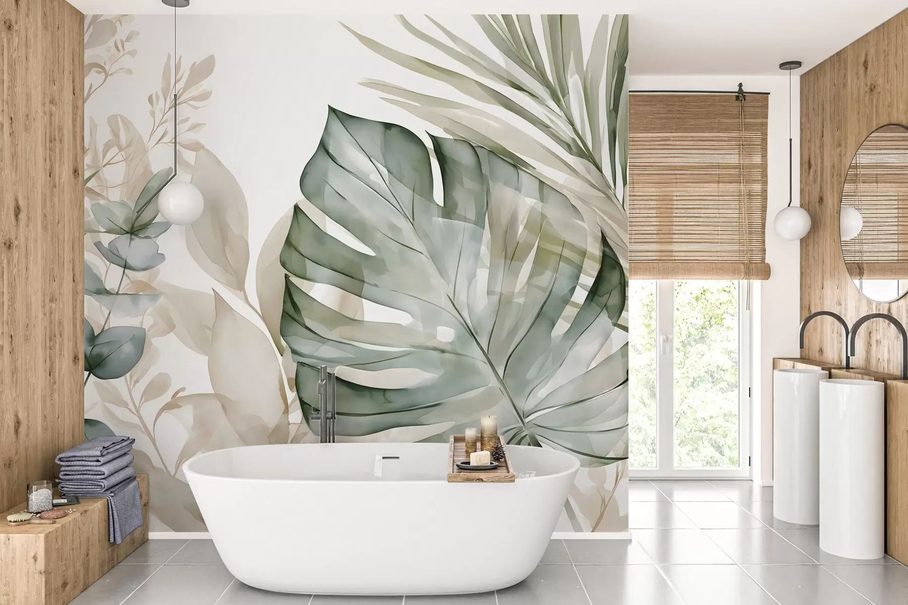 wall murals Велики тропски листови у акварелном стилу w05867