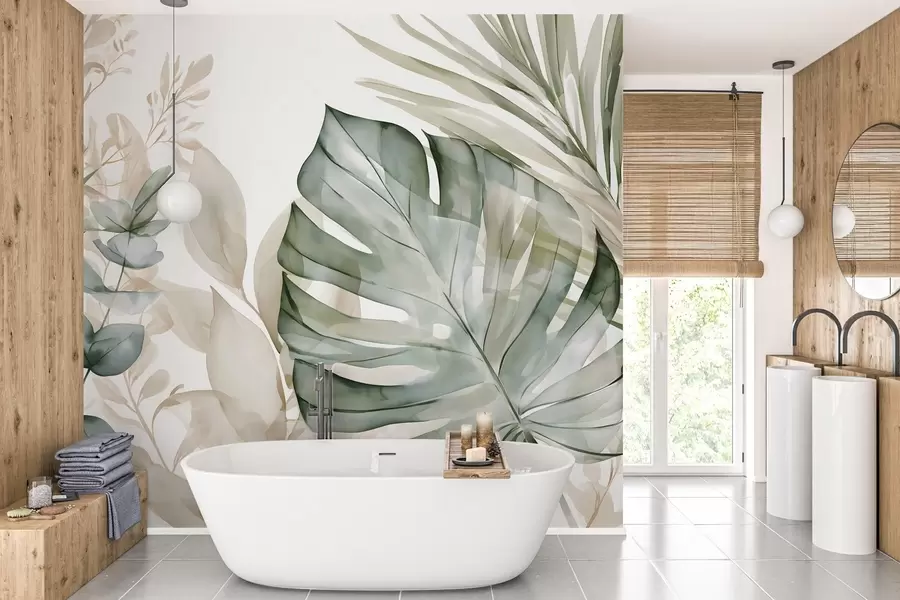 wall murals Велики тропски листови у акварелном стилу w05867