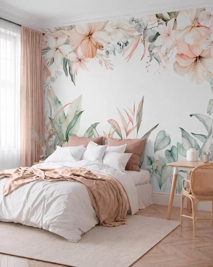 wall murals Tropski vrt u puder roze w05870