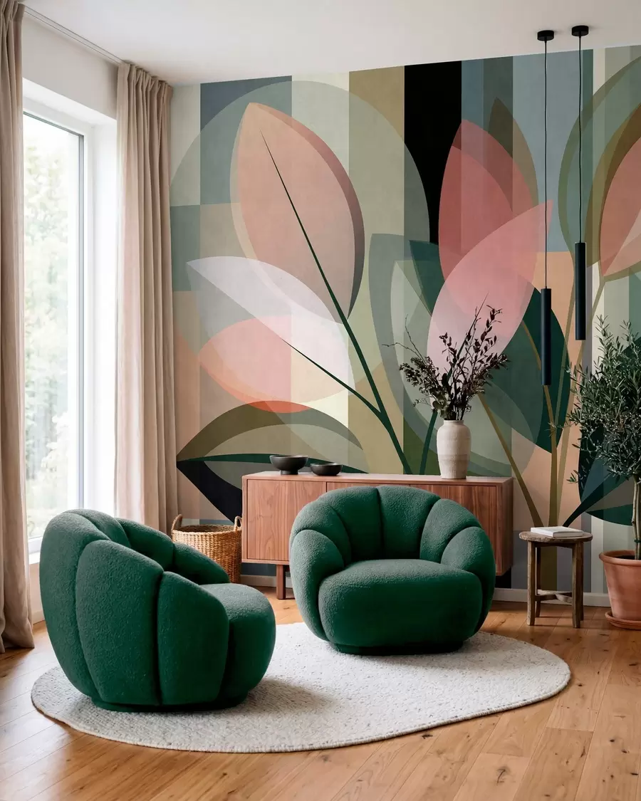 wall murals Стилски апстрактни комад са биљкама w05871
