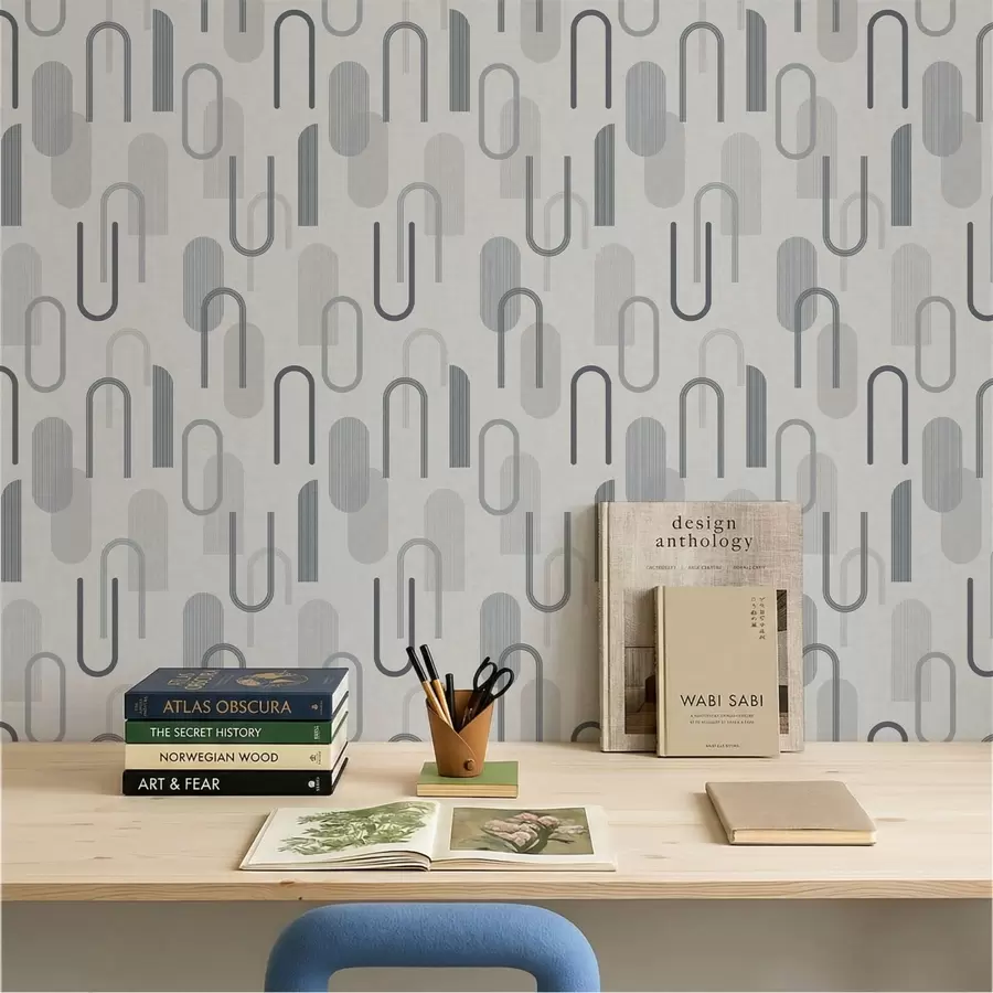 wall murals Геометријски узорак са луковима у сиво-плавим тоновима a01255v1