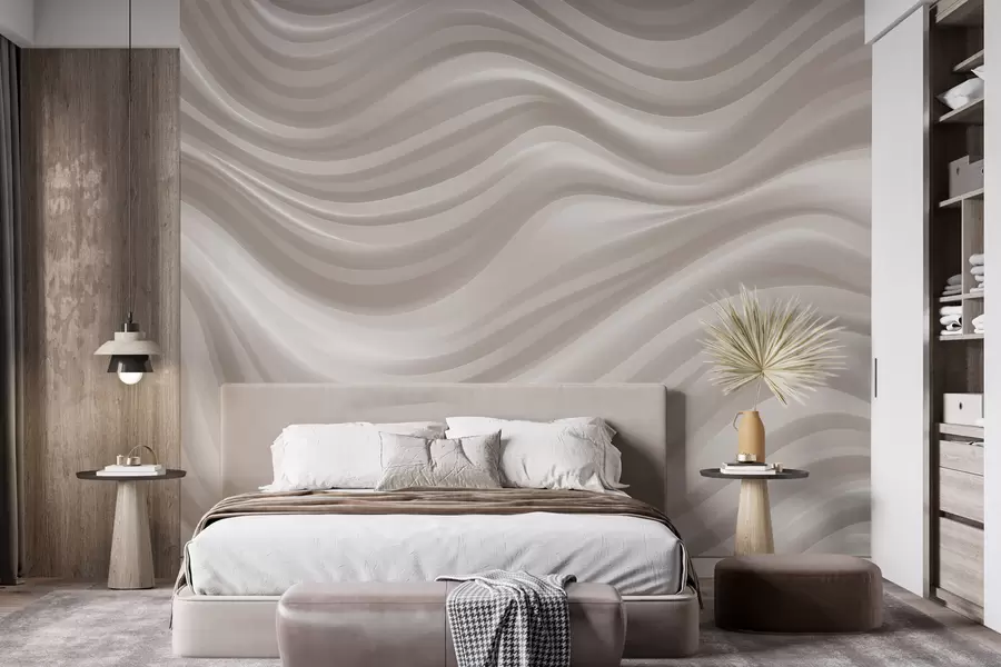 wall murals Волуминозне таласасте линије у меким беж и крем тоновима w09835