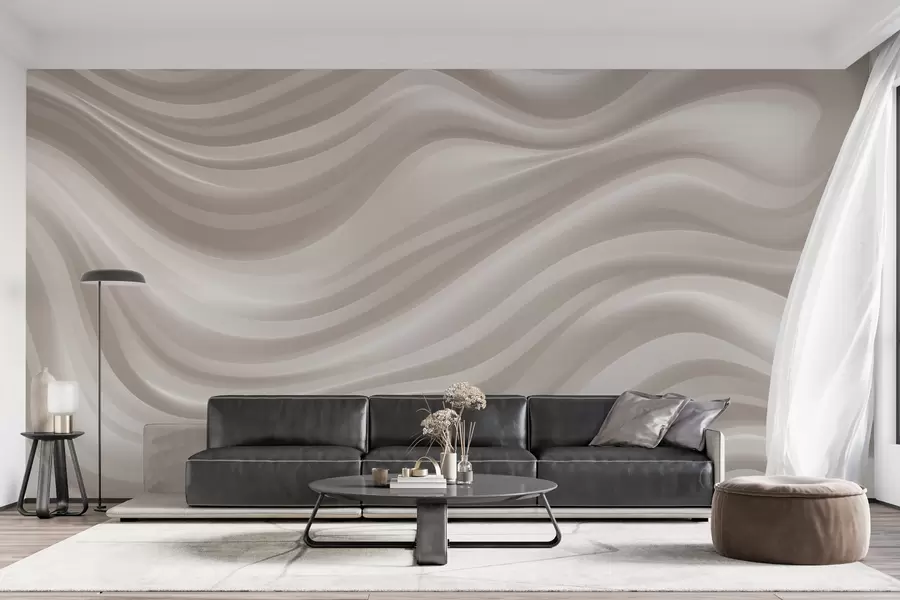 wall murals Волуминозне таласасте линије у меким беж и крем тоновима w09835