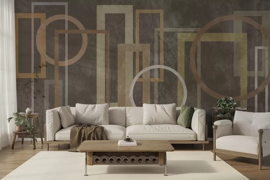 wall murals Геометријски, текстурирани облици, укључујући правоугаонике и кругове, у земљаним тоновима w10031