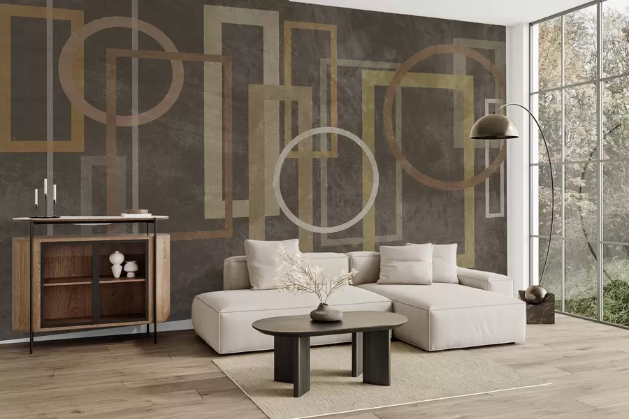 wall murals Геометријски, текстурирани облици, укључујући правоугаонике и кругове, у земљаним тоновима w10031
