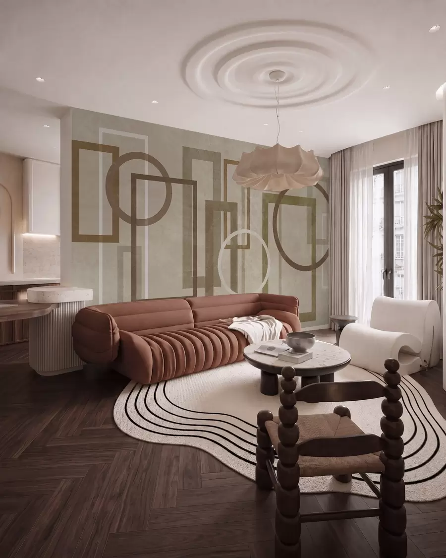 wall murals Геометријски, текстурирани облици, укључујући правоугаонике и кругове, у земљаним тоновима w10031v1