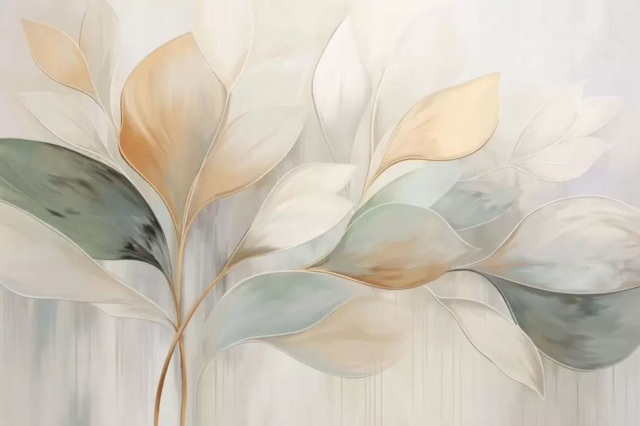 wall murals Апстрактни листови у кремастим, бресквастим и зеленим тоновима w05861