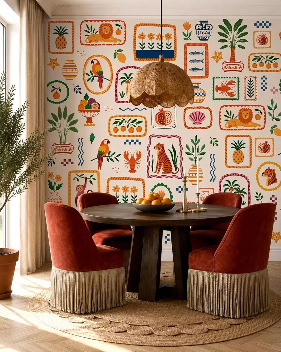 wall murals Životinjski vrt u folk stilu w05885