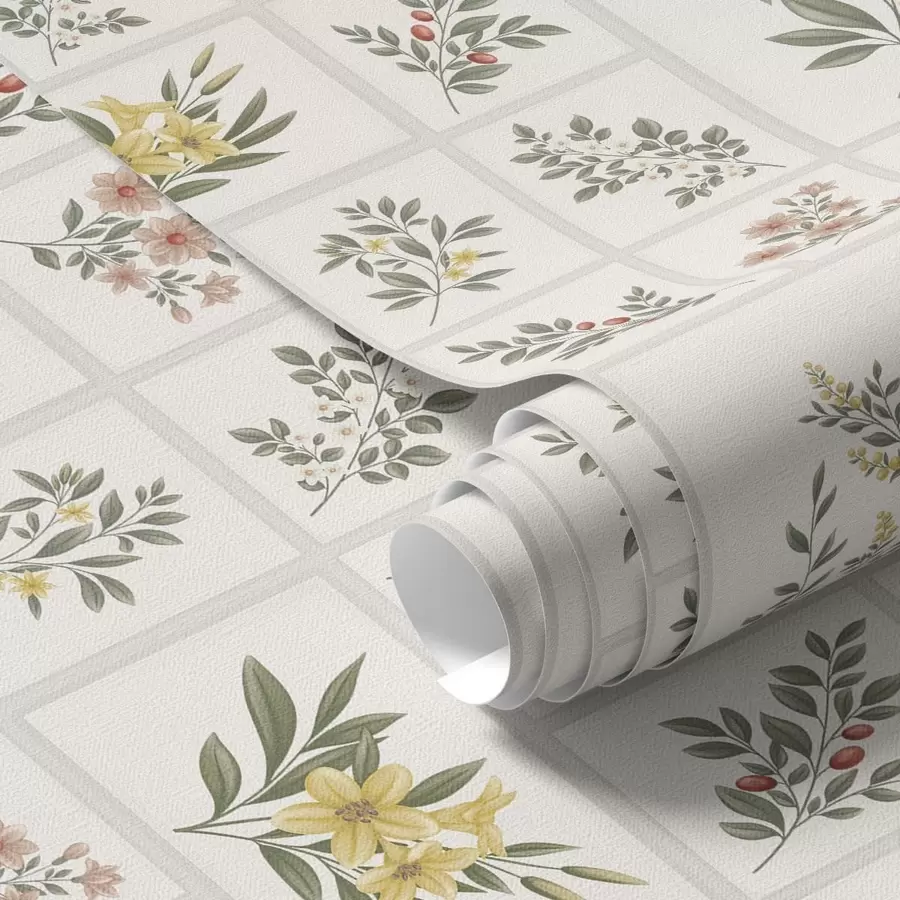 wall murals Ботанички узорак са цвећем и лишћем у оквирима a01258
