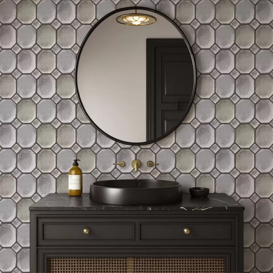 wall murals Геометријски узорак сивих и зеленкастих плочица a01259