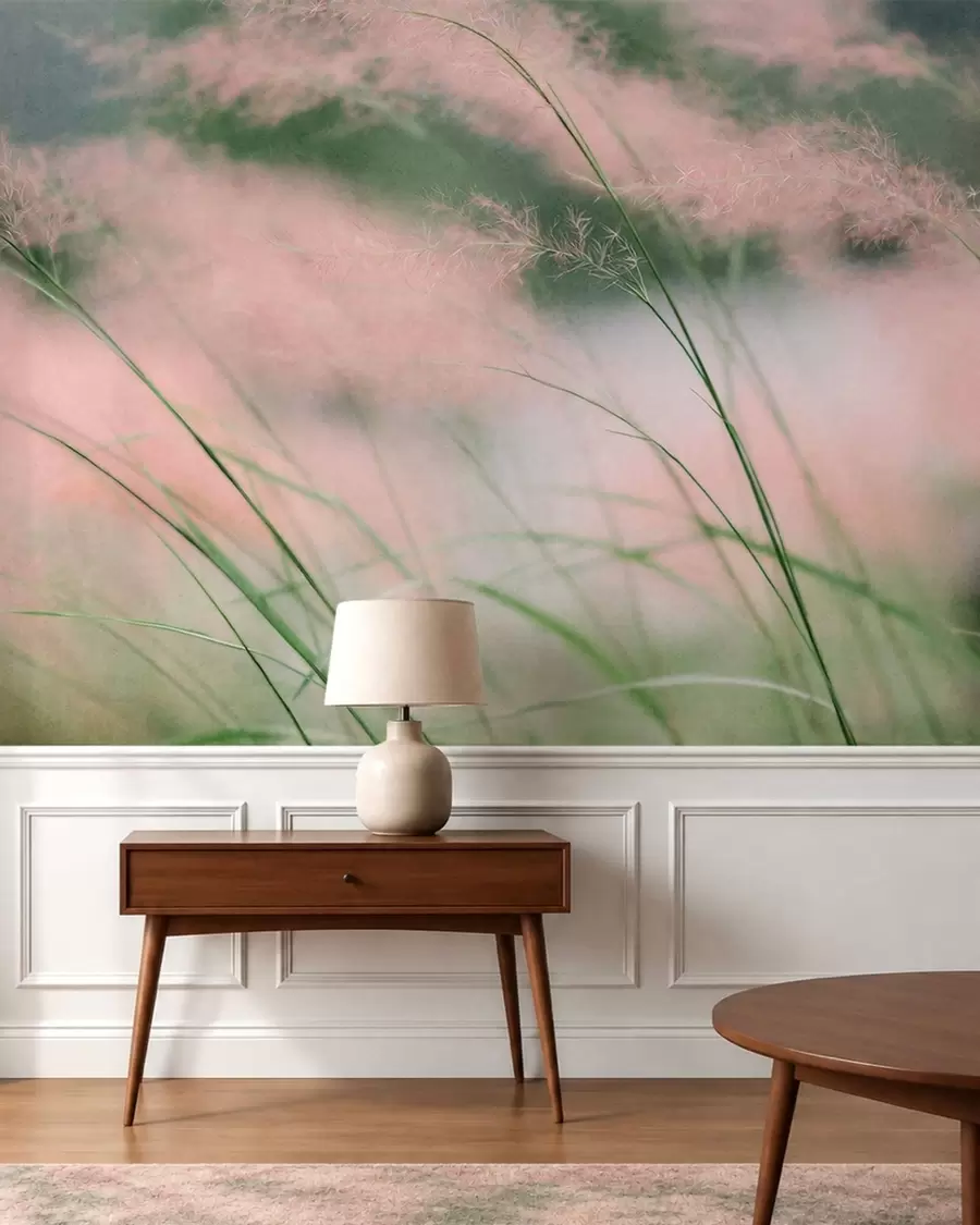 wall murals Нежне ружичасте траве на мекој зеленој позадини w05886v1