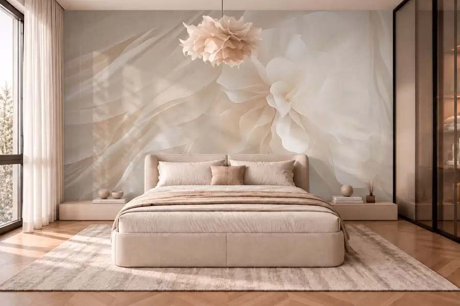 wall murals Волуминозни бели цвет међу лепршавим бледим облицима w05894