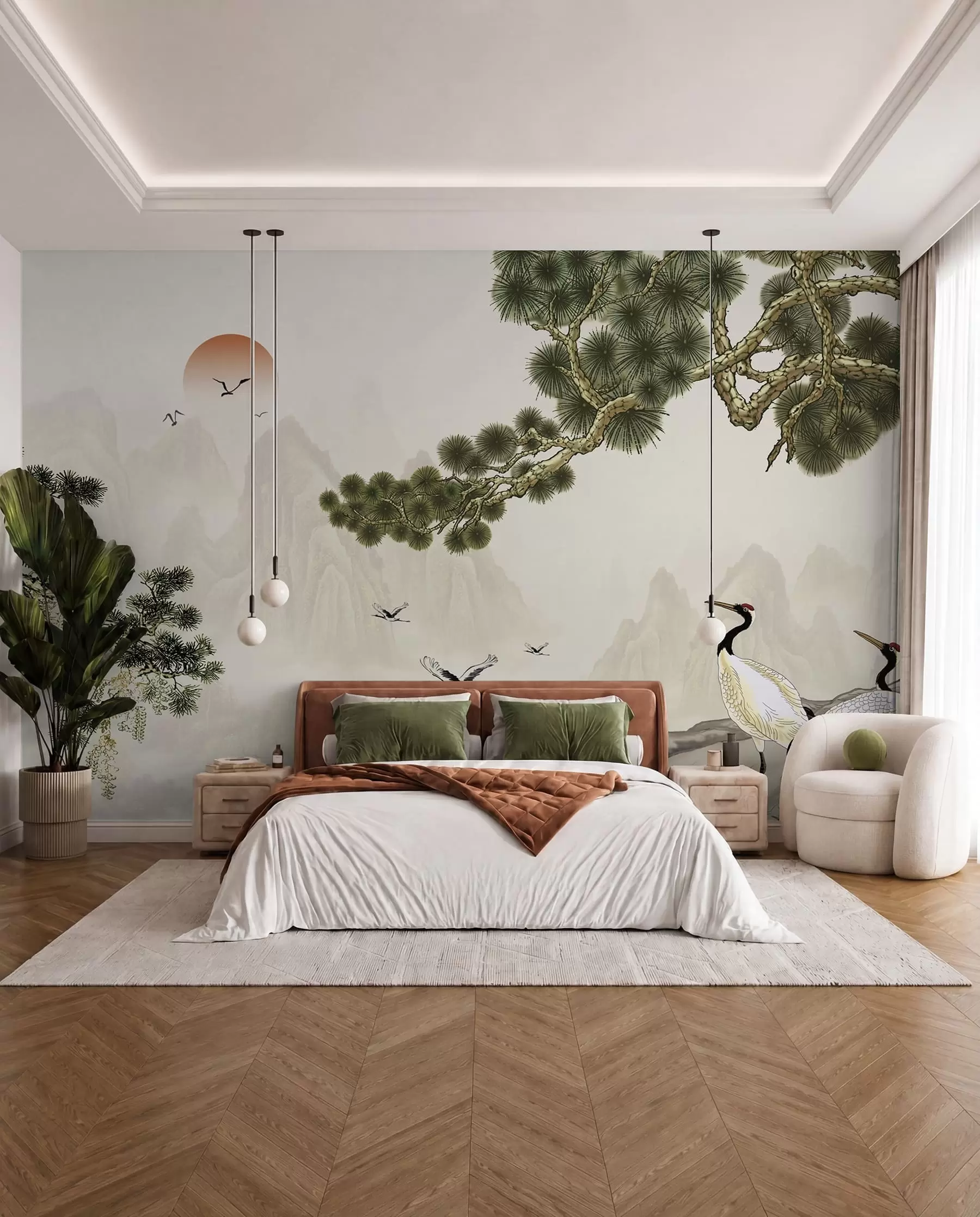 wall murals Ptice pod borovima u34508