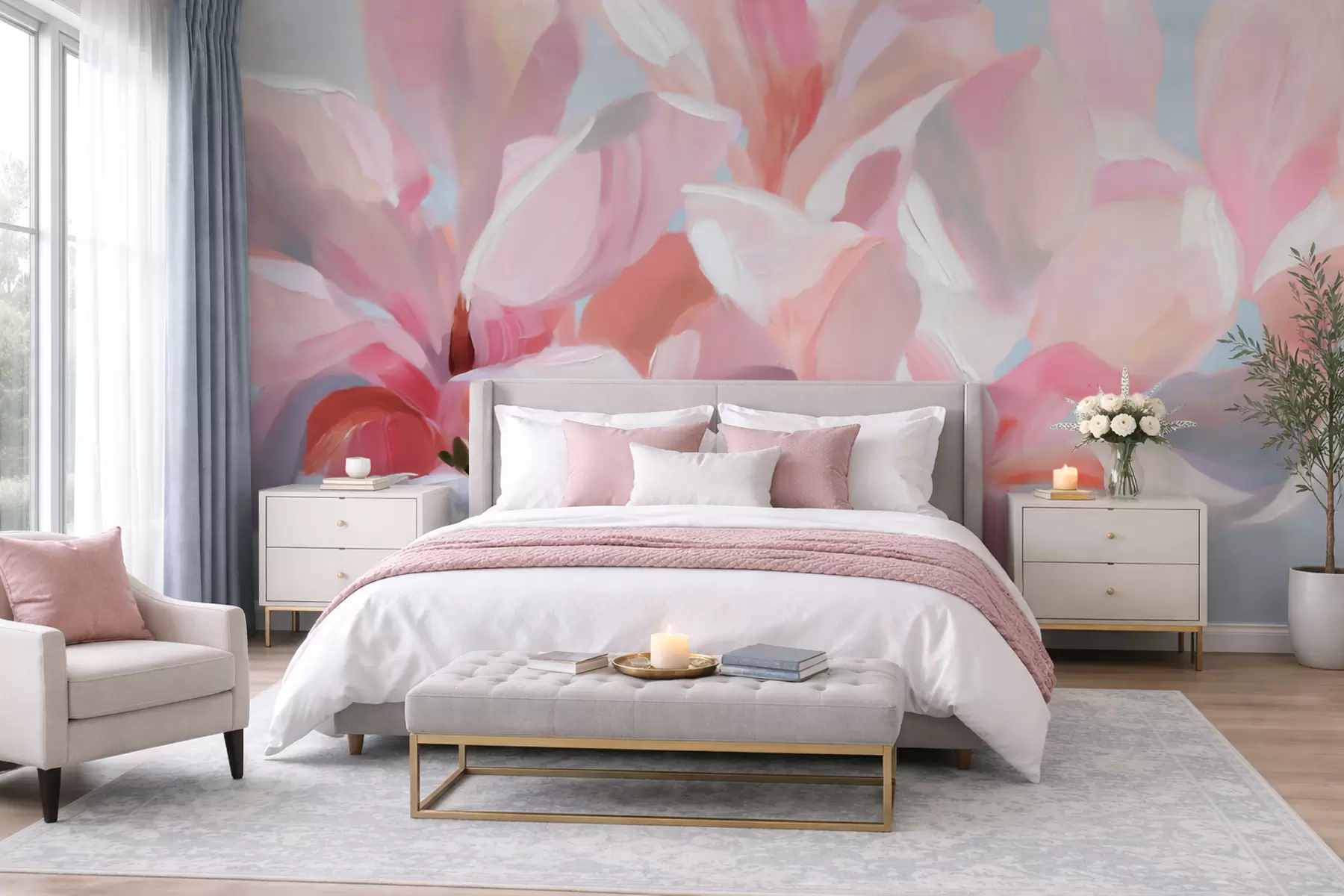 wall murals Крупни план ружичасте магнолије, имитација меке сликарске технике w10043