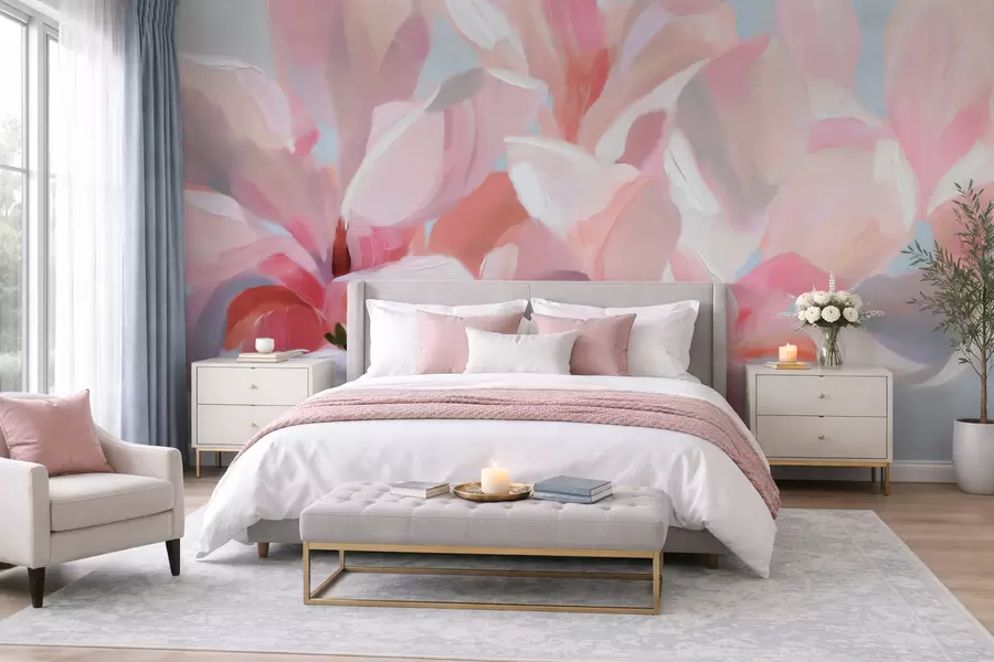 wall murals Крупни план ружичасте магнолије, имитација меке сликарске технике w10043