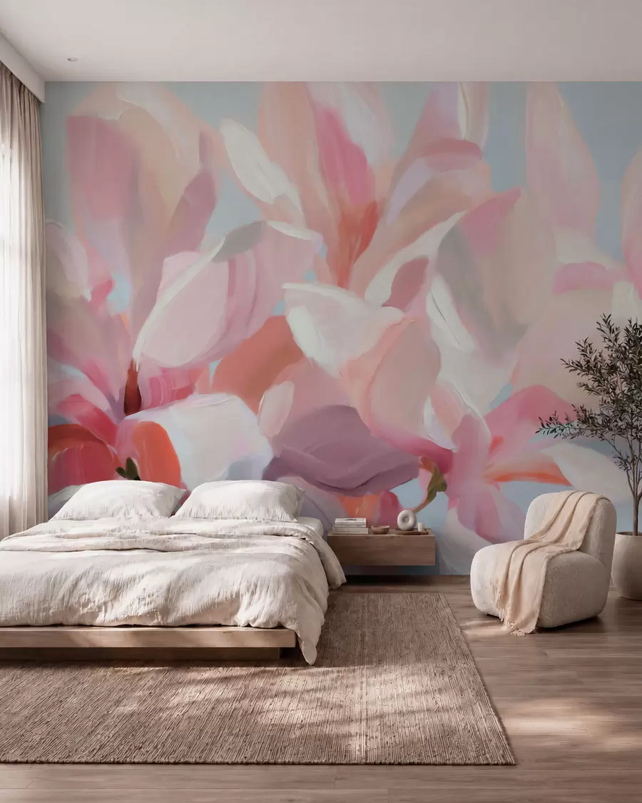 wall murals Magnolija u puder roze w10043
