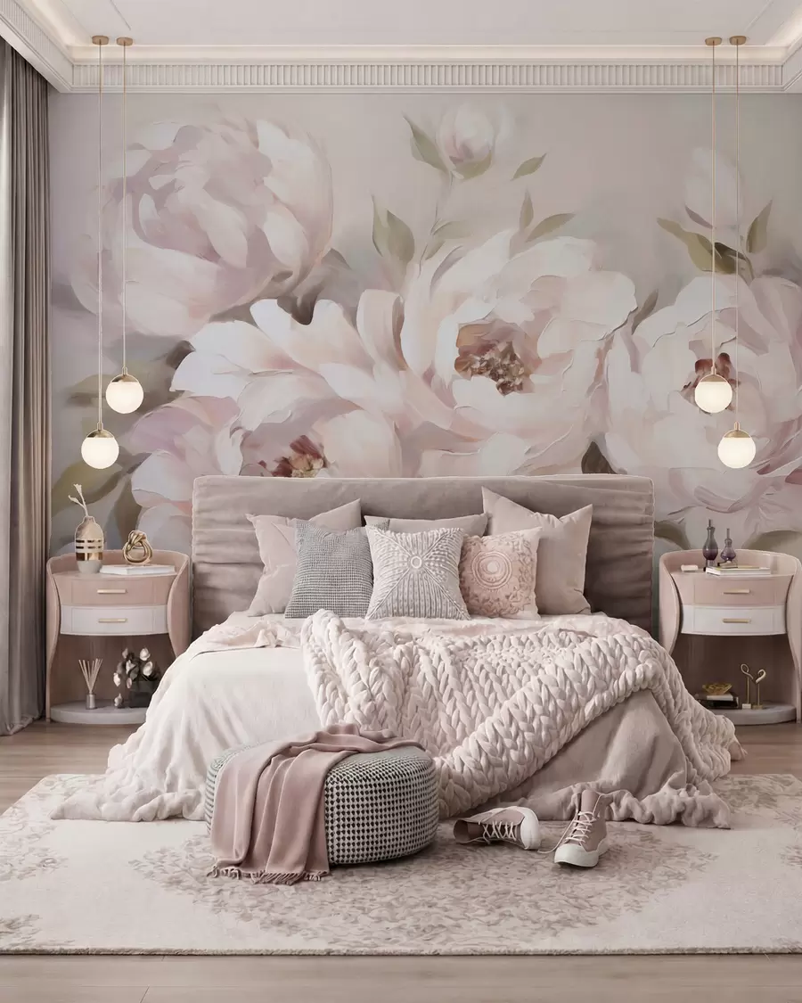 wall murals Božuri u puder roze w05901