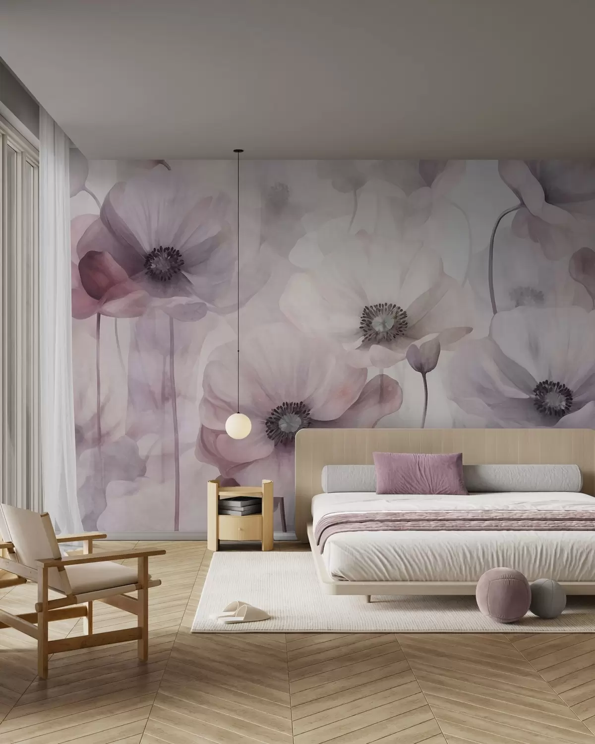 wall murals Бледо ружичасти и бели макови са нежним латицама w10029v1