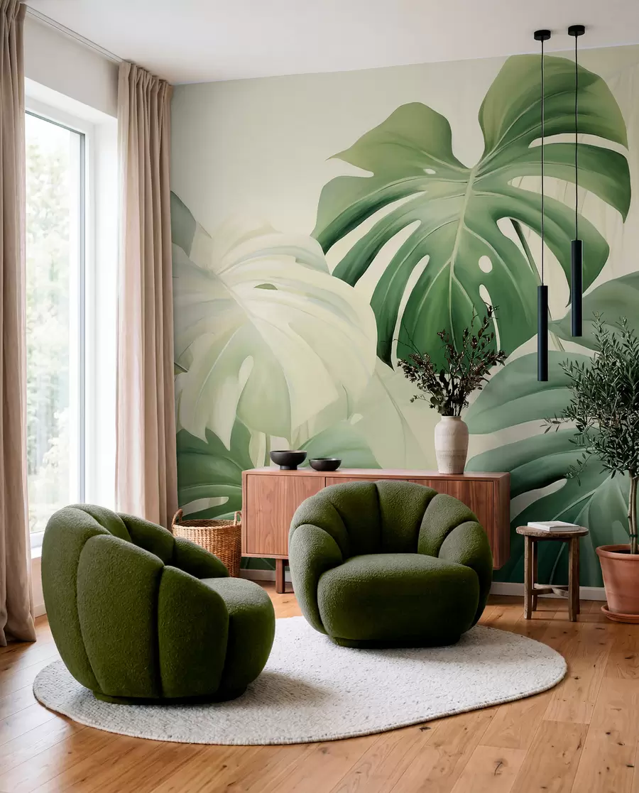 wall murals Monstera u zelenom w05909