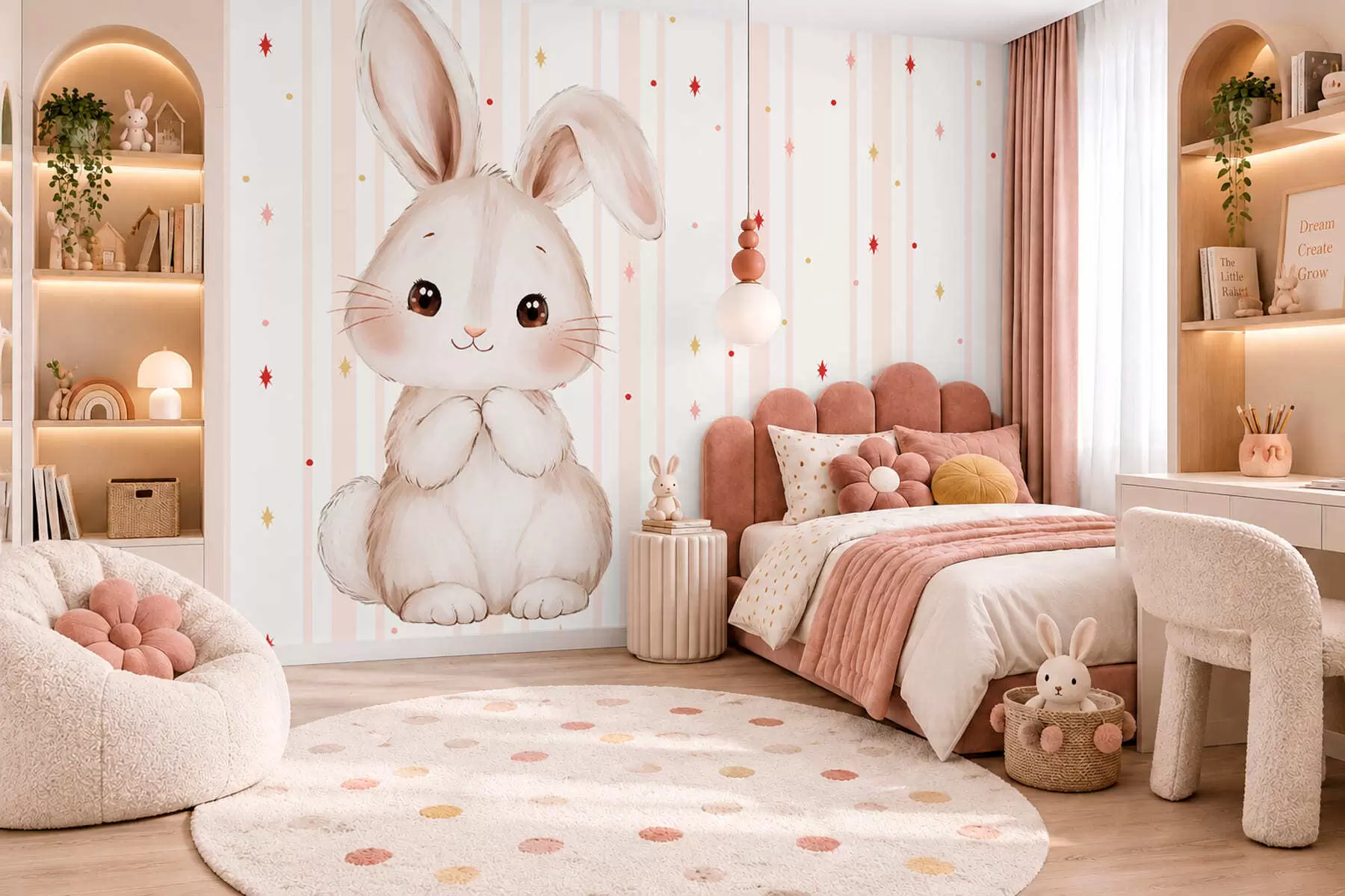wall murals Слатки зека против ружичастих пруга и шарених звезда w05920