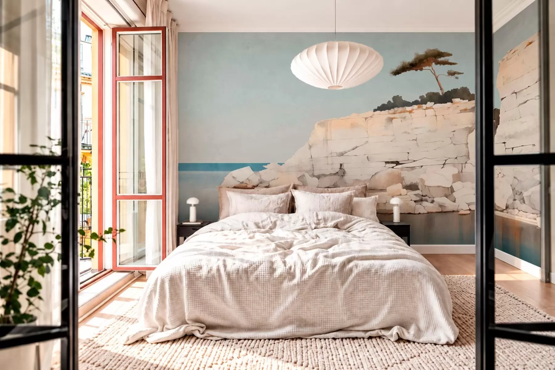wall murals Бледе литице поред мирног мора са усамљеним дрветом w05922