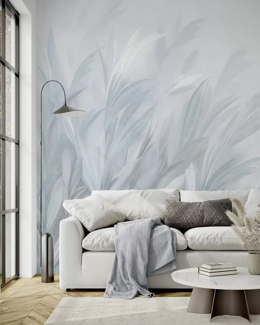 wall murals Висока, перната трава у меким пастелним плавим бојама, са светлом текстурираном позадином w10060v2