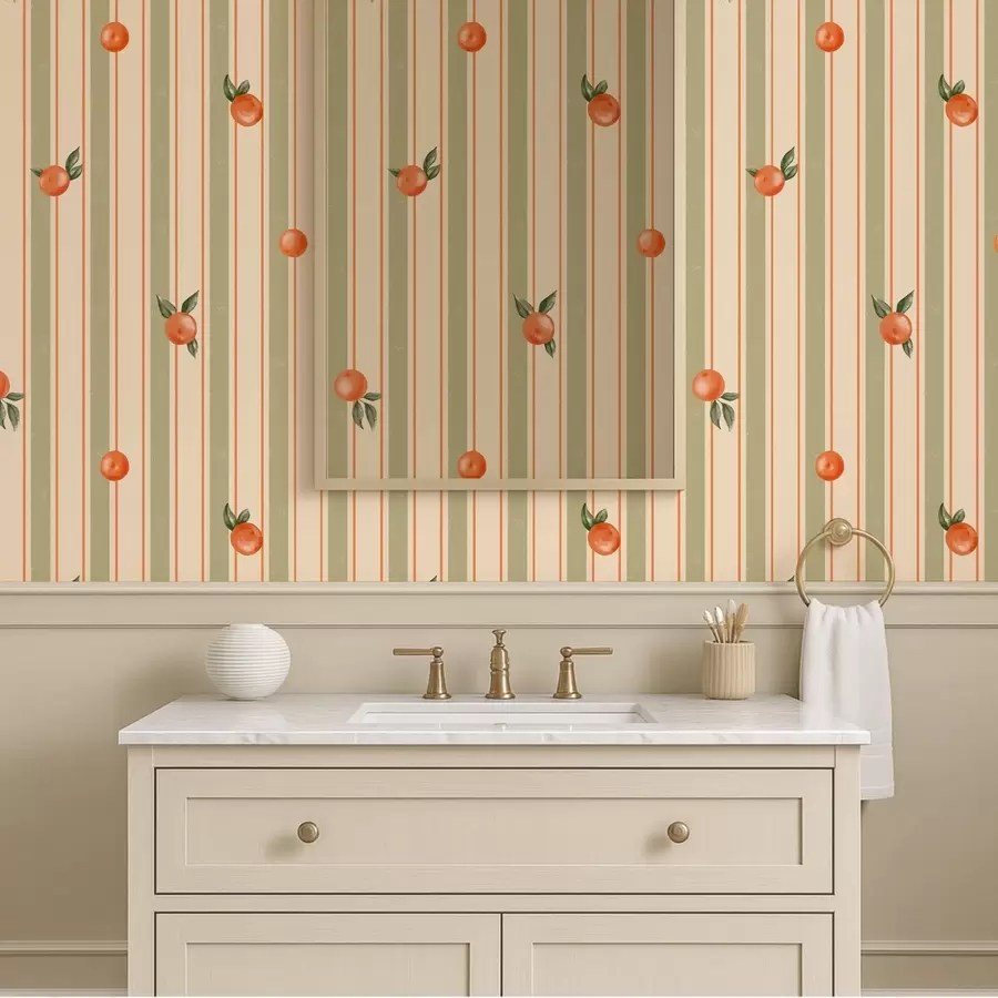 wall murals Наранџасто воће на маслинастим и кремастим пругама a01263v3