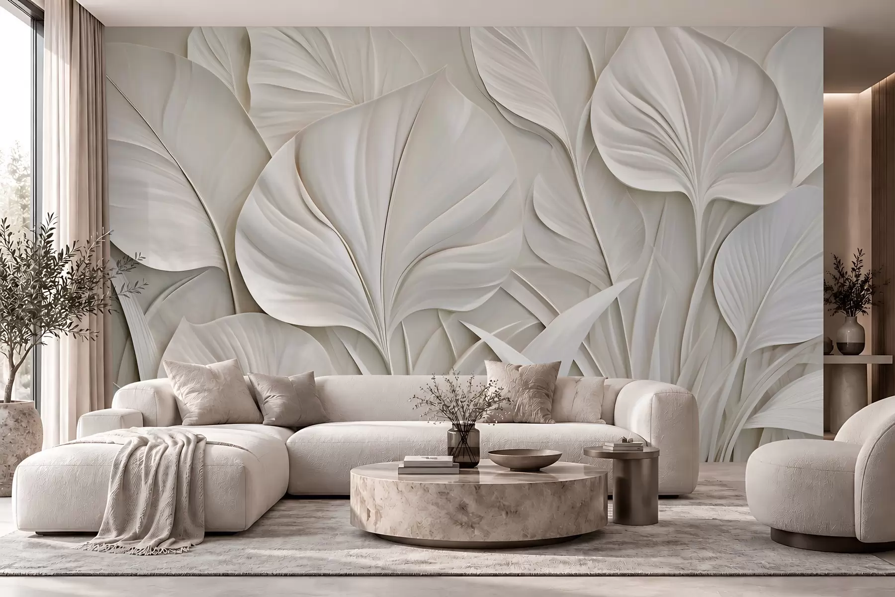 wall murals Велики листови у стилу барељефа w10074