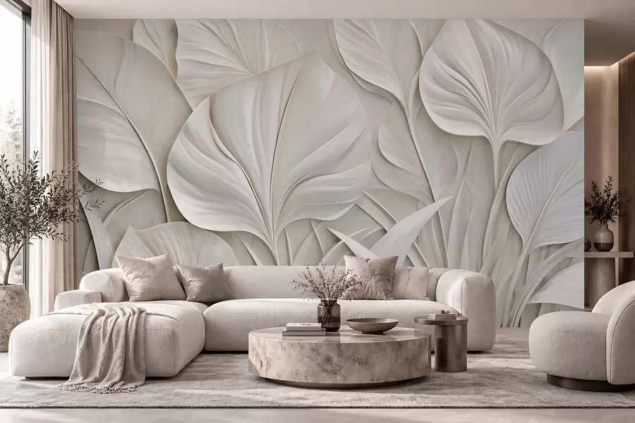 wall murals Велики листови у стилу барељефа w10074