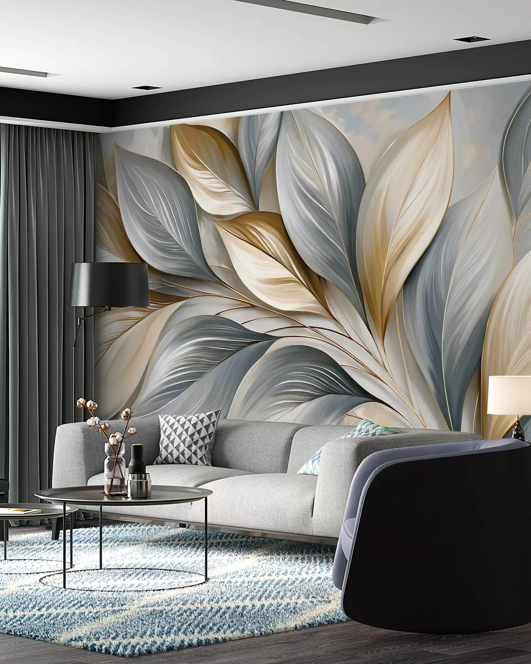 wall murals Plavi skulpturalni listovi w10076
