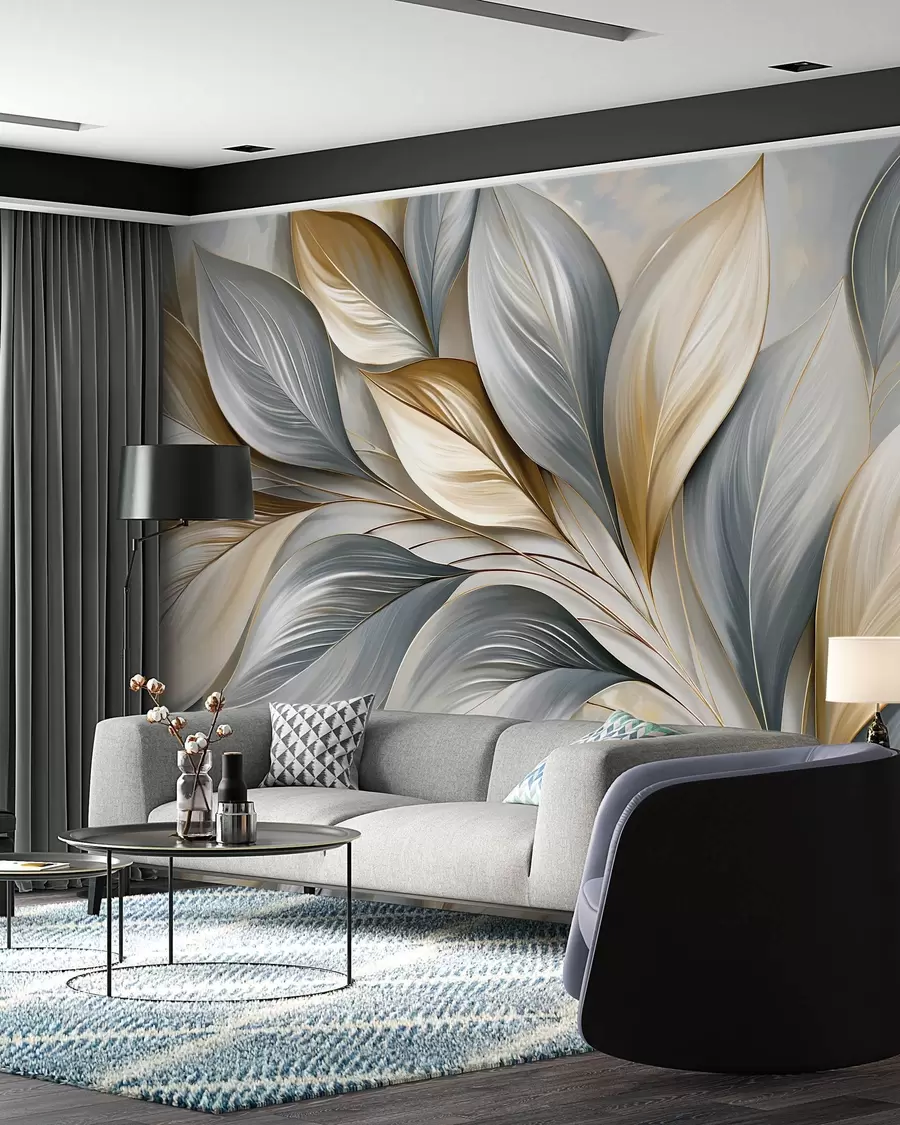 wall murals Plavi skulpturalni listovi w10076