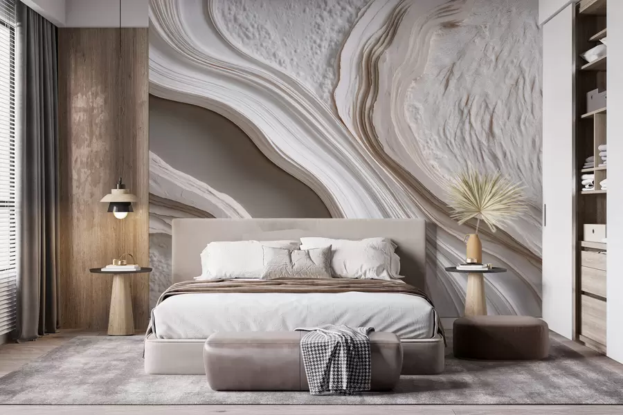 wall murals Имитација валовитог текстурираног малтера у кремасто-беж тоновима са 3Д ефектом w10042