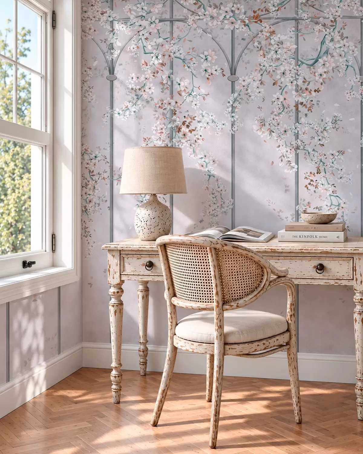 wall murals Беле цветне гране на плавој и сивој декоративној решетки w05923v1