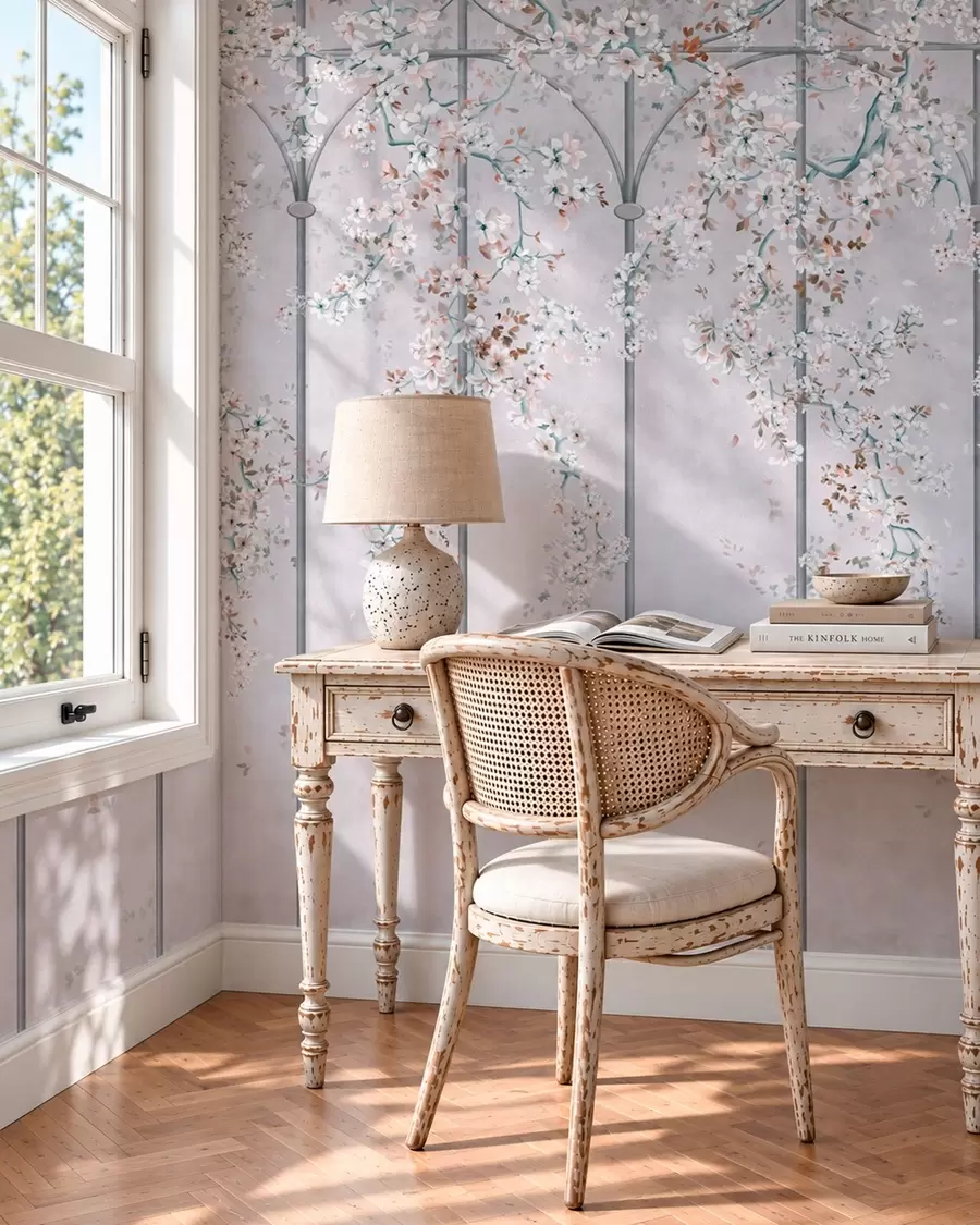 wall murals Беле цветне гране на плавој и сивој декоративној решетки w05923v1