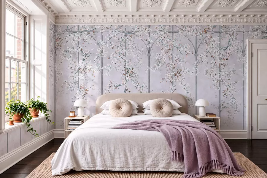 wall murals Беле цветне гране на плавој и сивој декоративној решетки w05923v1
