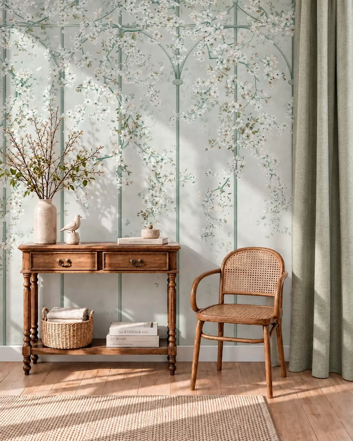 wall murals Беле цветне гране на зеленој декоративној решетки w05923v2