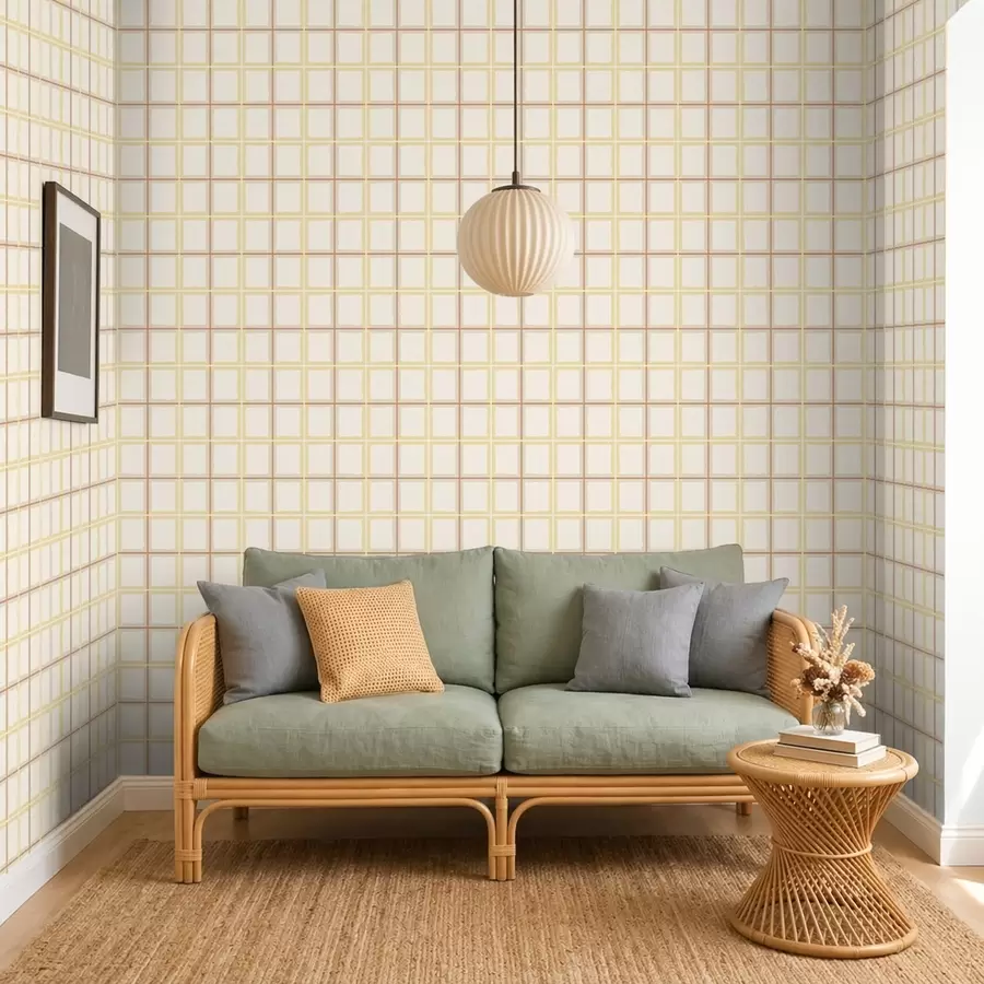 wall murals Светли карирани узорак са жутим и беж линијама a01267v5